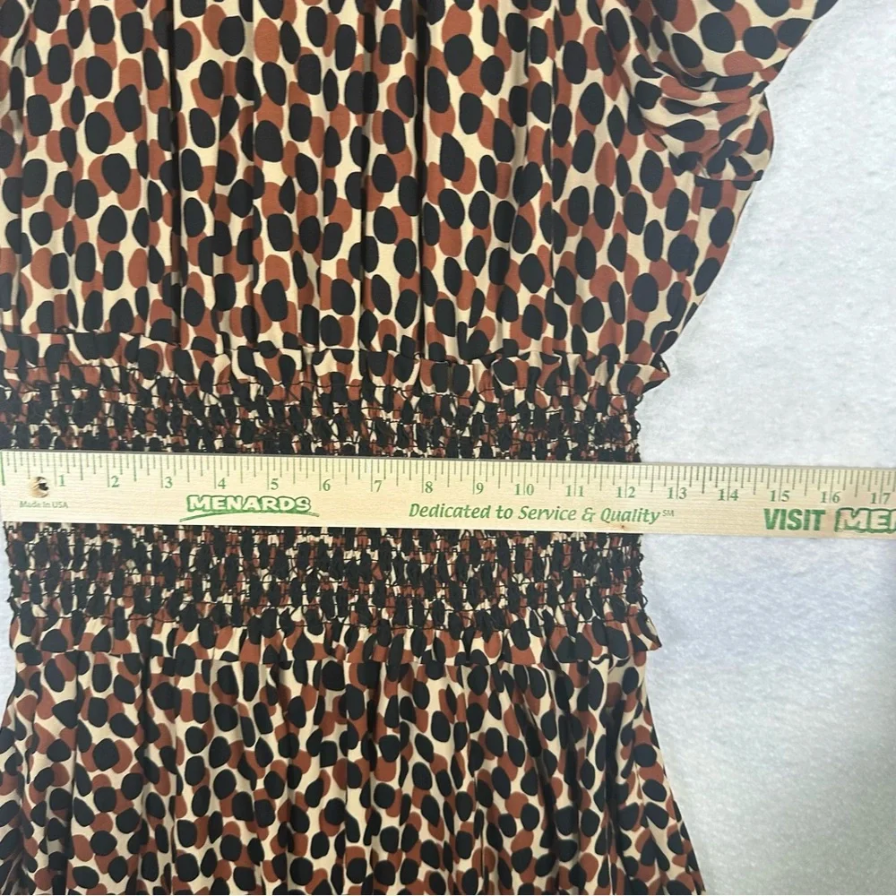 Kate Spade Dotty Spin Leopard Dress J219 Womens Medium Smocked Waist Fit‎ Flare